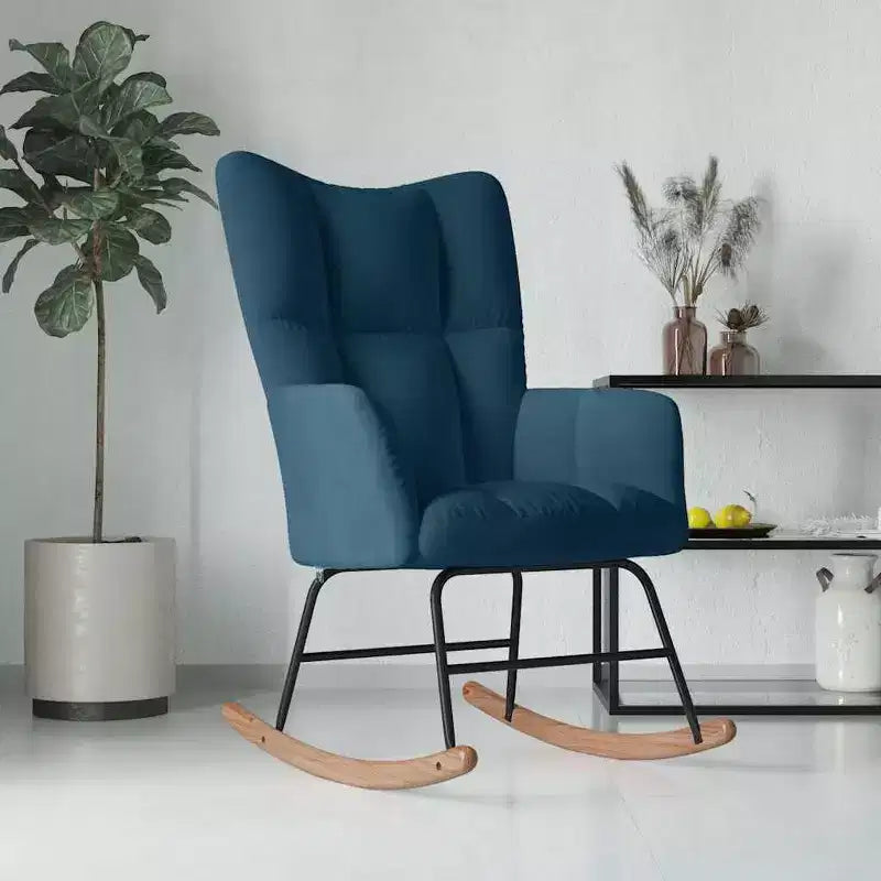 Rocking Chair Accent Side Chair Padded Seat for Living Room Velvet Blue Without footrest