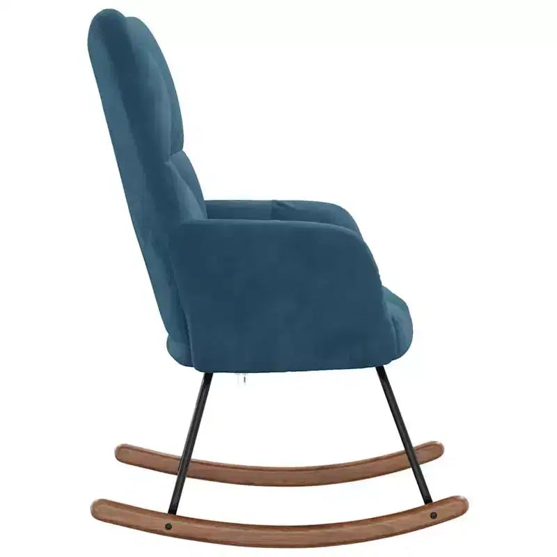 Rocking Chair Accent Side Chair Padded Seat for Living Room Velvet Blue Without footrest