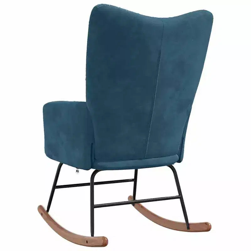 Rocking Chair Accent Side Chair Padded Seat for Living Room Velvet Blue Without footrest