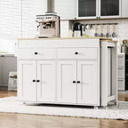 74 inch Mobile Kitchen Island with Wheels and Extendable Dining Table, Includes Spice Rack and 2 Drawers, Suitable for Kitchen, White