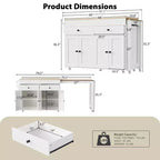 74 inch Mobile Kitchen Island with Wheels and Extendable Dining Table, Includes Spice Rack and 2 Drawers, Suitable for Kitchen, White