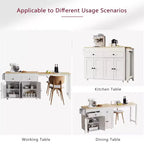 74 inch Mobile Kitchen Island with Wheels and Extendable Dining Table, Includes Spice Rack and 2 Drawers, Suitable for Kitchen, White