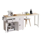 74 inch Mobile Kitchen Island with Wheels and Extendable Dining Table, Includes Spice Rack and 2 Drawers, Suitable for Kitchen, White