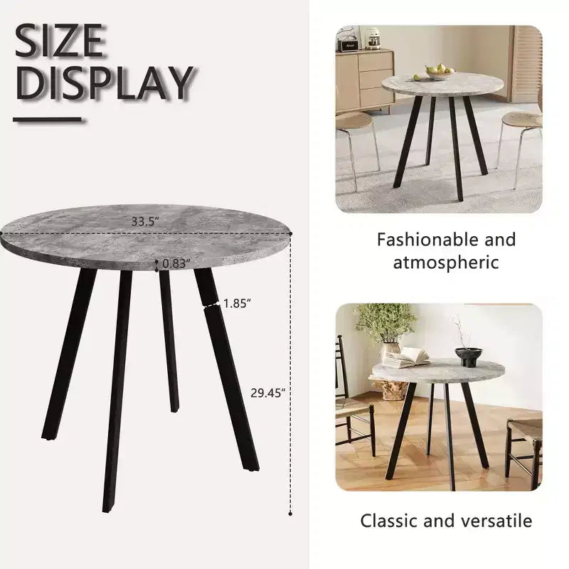 33.5 inches Modern Minimalist Circular Coffee Table, Gray Cement Texture for Living Room