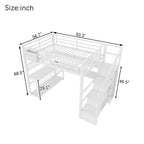 Full Size Loft Bed with Storage Staircase & Wardrobe,Metal Loft Bed with Desk,Storage Shelves,Charge Station,LED Lights for Teens & Adults