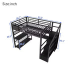 Full Size Loft Bed with Storage Staircase & Wardrobe,Metal Loft Bed with Desk,Storage Shelves,Charge Station,LED Lights for Teens & Adults