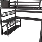 Full Size Loft Bed with Storage Staircase & Wardrobe,Metal Loft Bed with Desk,Storage Shelves,Charge Station,LED Lights for Teens & Adults