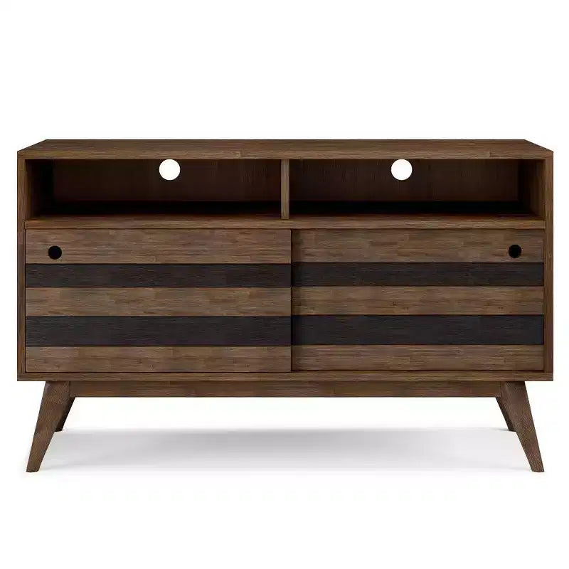 TV Stand for TVs up to 60" Rustic Natural Aged Brown -: Acacia Wood, Cable Management, Adjustable Shelves