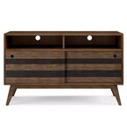 TV Stand for TVs up to 60" Rustic Natural Aged Brown -: Acacia Wood, Cable Management, Adjustable Shelves