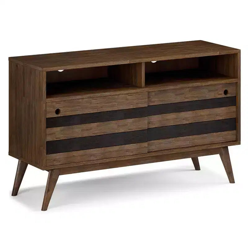 TV Stand for TVs up to 60" Rustic Natural Aged Brown -: Acacia Wood, Cable Management, Adjustable Shelves