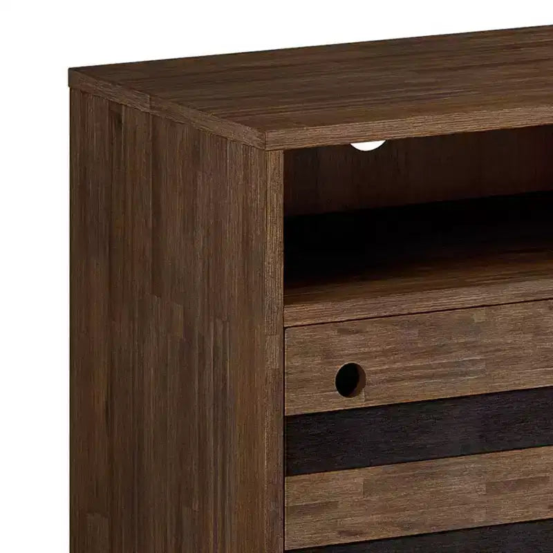 TV Stand for TVs up to 60" Rustic Natural Aged Brown -: Acacia Wood, Cable Management, Adjustable Shelves