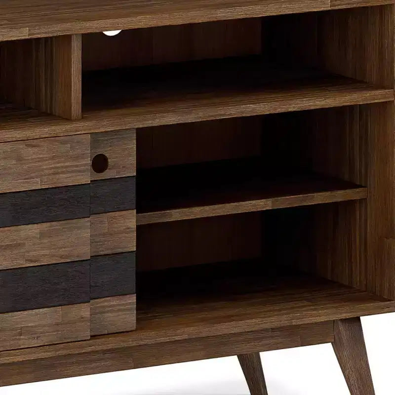 TV Stand for TVs up to 60" Rustic Natural Aged Brown -: Acacia Wood, Cable Management, Adjustable Shelves