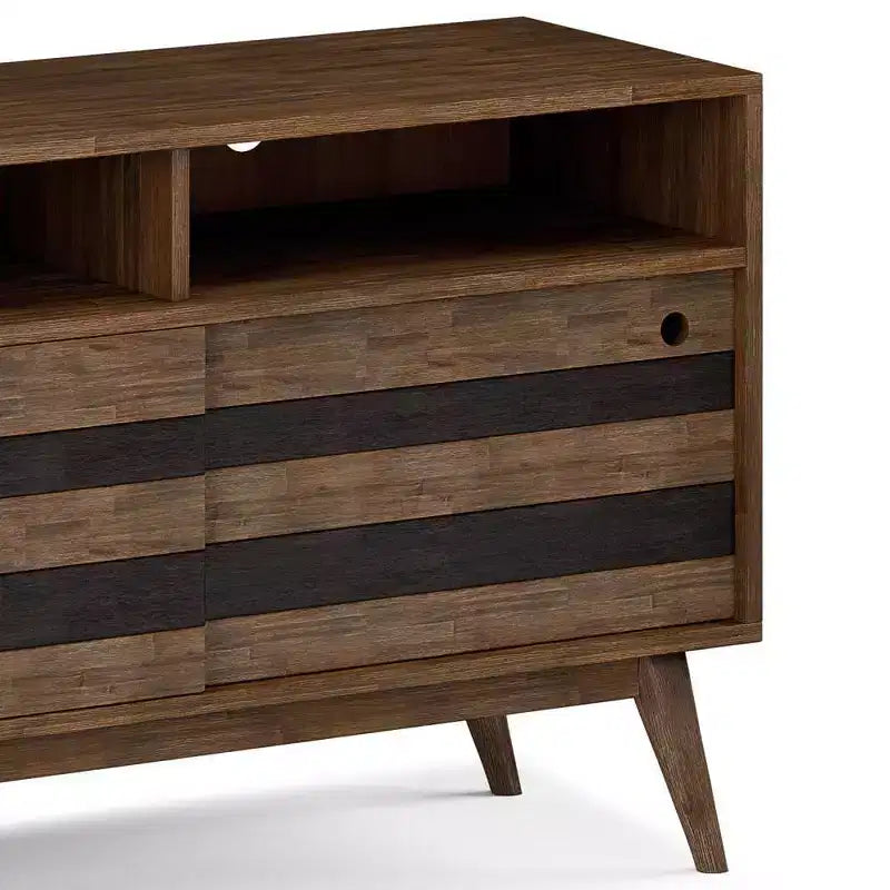TV Stand for TVs up to 60" Rustic Natural Aged Brown -: Acacia Wood, Cable Management, Adjustable Shelves