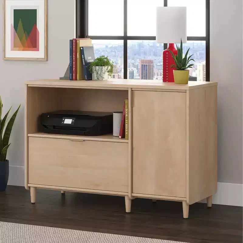 Büro-Credenza Naturahorn -: Medienständer mit verstellbarem Regal & Aktenaufbewahrung