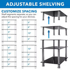 Tempered Glass AV Component Media Stand, Audio Tower and Media Center with 5 Shelves, 220 Lbs Total Capacity, Black Shelves Chrome Legs