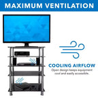 Tempered Glass AV Component Media Stand, Audio Tower and Media Center with 5 Shelves, 220 Lbs Total Capacity, Black Shelves Chrome Legs
