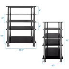Tempered Glass AV Component Media Stand, Audio Tower and Media Center with 5 Shelves, 220 Lbs Total Capacity, Black Shelves Chrome Legs