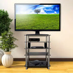 Tempered Glass AV Component Media Stand, Audio Tower and Media Center with 5 Shelves, 220 Lbs Total Capacity, Black Shelves Chrome Legs