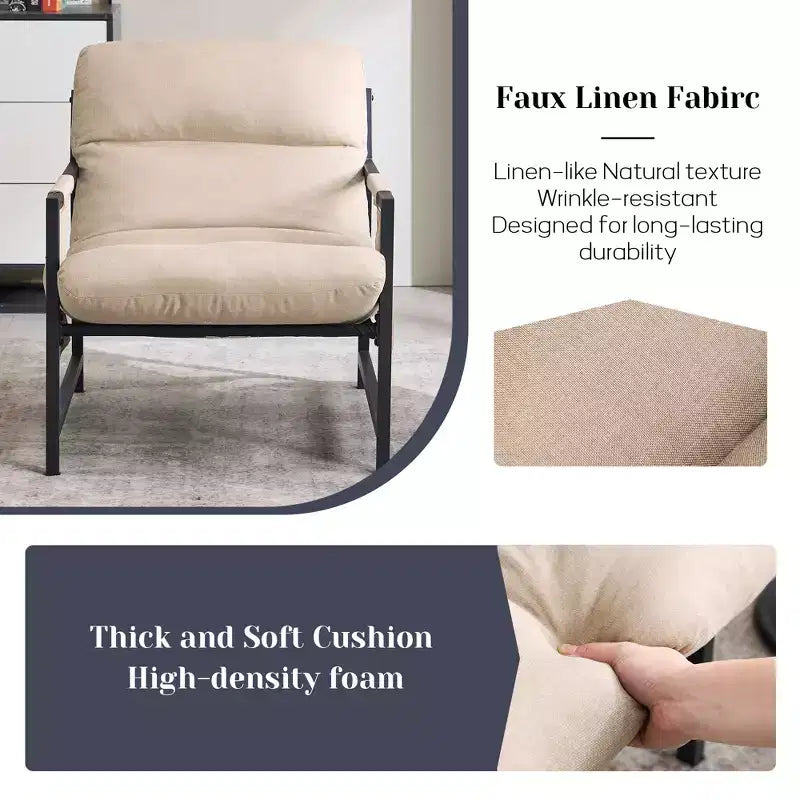 Upholstered Sling Accent Chair with Metal Frame Modern Style