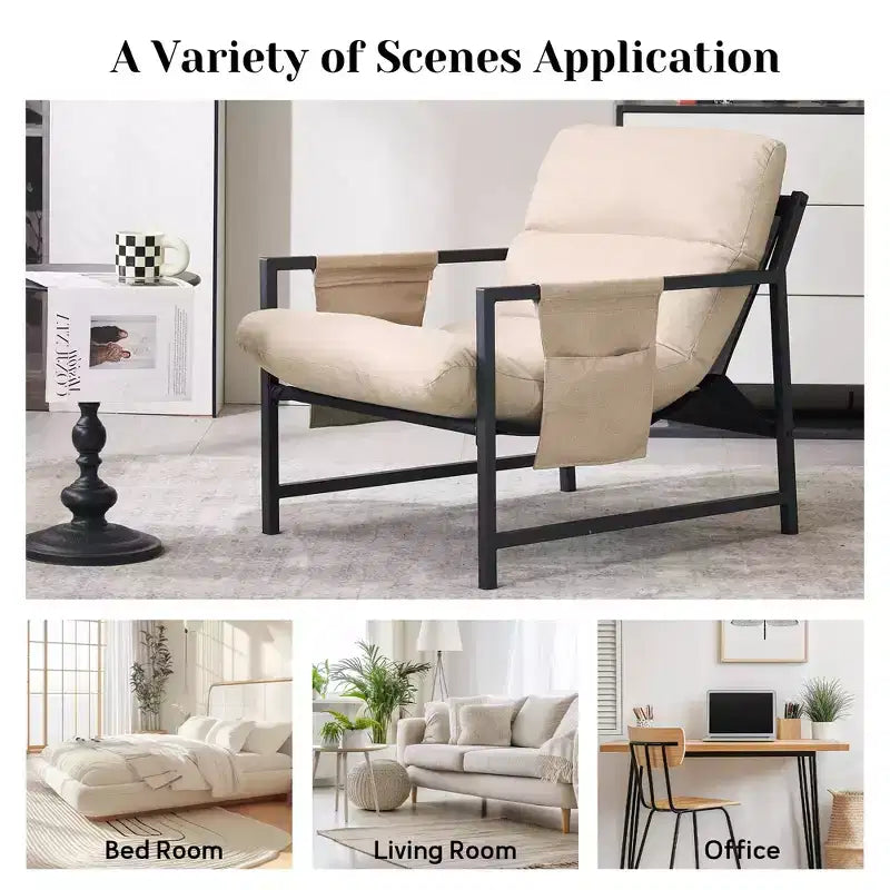 Upholstered Sling Accent Chair with Metal Frame Modern Style