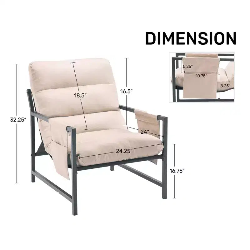 Upholstered Sling Accent Chair with Metal Frame Modern Style