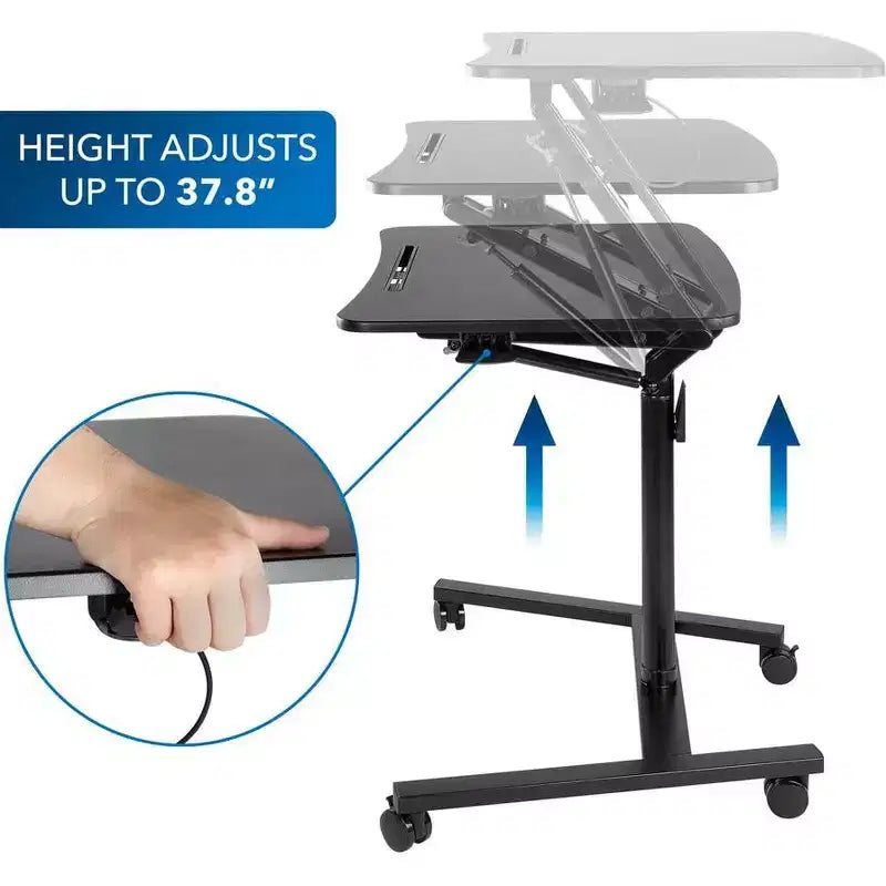 Mobile Standing Laptop Desk | Height Adjustable Rolling Sit Stand Workstation w/ Casters | 27 Wide with Gas Spring Lift Mechanism | Black