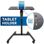Mobile Standing Laptop Desk | Height Adjustable Rolling Sit Stand Workstation w/ Casters | 27 Wide with Gas Spring Lift Mechanism | Black