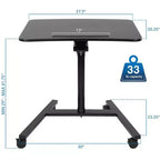 Mobile Standing Laptop Desk | Height Adjustable Rolling Sit Stand Workstation w/ Casters | 27 Wide with Gas Spring Lift Mechanism | Black